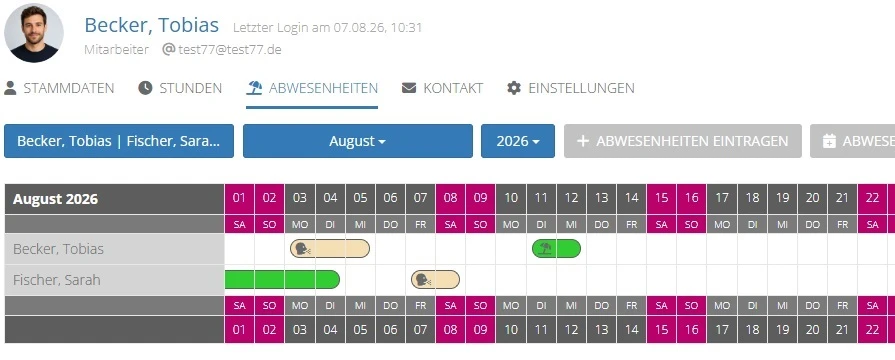 Urlaubsplaner und Abwesenheiten