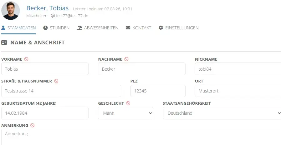 Mitarbeiter Stammdaten
