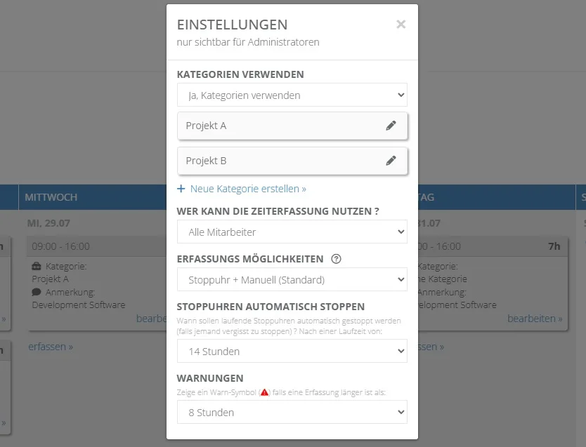 Einstellungen, Kategorien & Warnungen